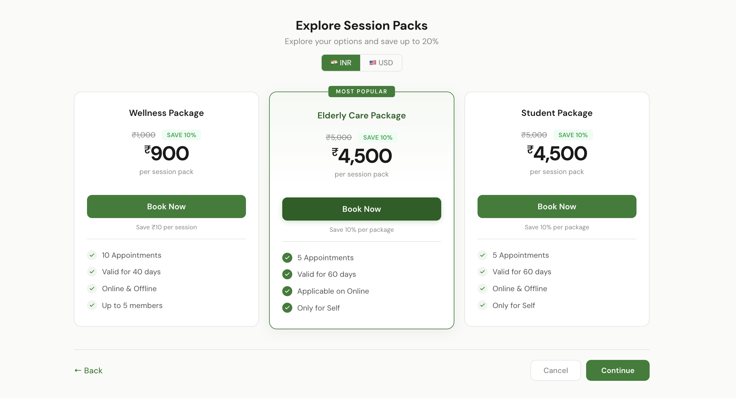 Session Packs — Patient Booking Interface